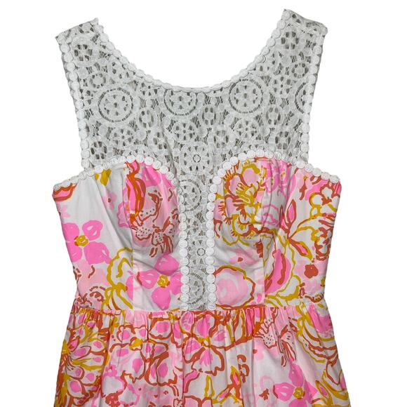 Lilly Pulitzer Raegan Dress 2 Resort White Happiness Is Lace Pink Preppy Retro - Picture 5 of 7